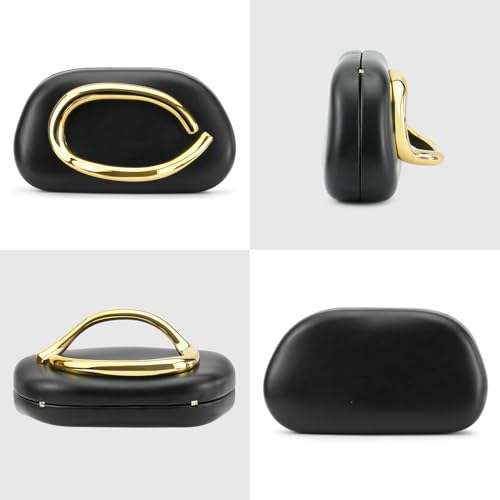 Cartera tipo clutch para mujer, bolso de noche redondo clásico con asa metálica y cadena desmontable, ideal como bolso de vacaciones y fabricado en cuero sintético PU miniatura 5