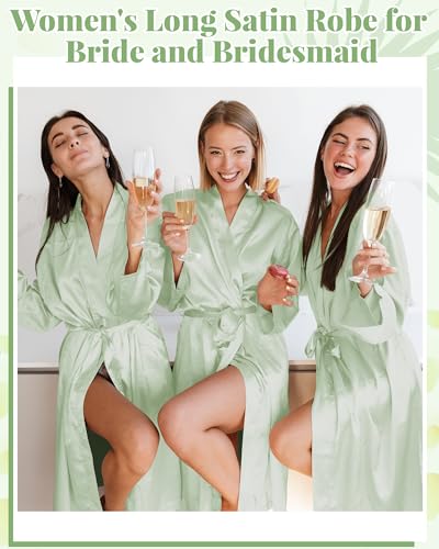 Image of Xtinmee 6 /12 Pcs Women's Long Satin Robes Full Length Sleepwear Silky Bath Robe Kimono Dressing for Wedding Birthday Party