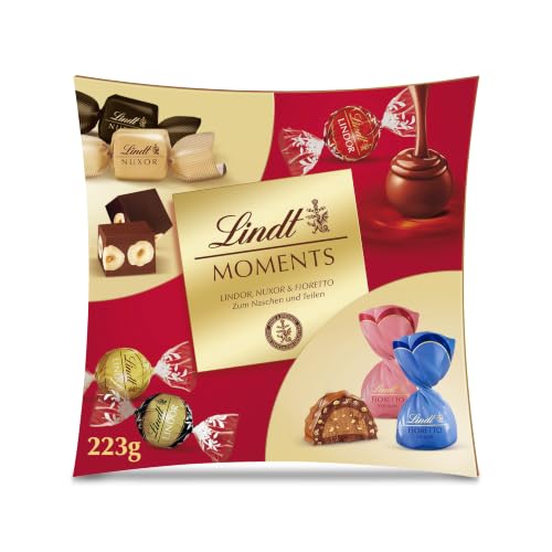 Lindt Chocolate caja Lindt Moments de 223 g, Una exquisita selección de LINDOR, NUXOR con frutos secos y FIORETTO, ideal para regalo