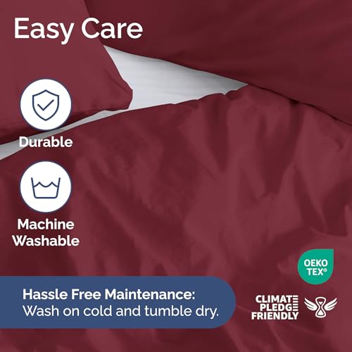 Image of Duvet Cover Full Size Set - Extra Soft Full Duvet Cover 80 inch x 90 inch with 2 Pillow Shams for Women, Men, Kids & Teens - Hotel Luxury, Easy-Care w / Zipper Closures & Ties - Comfy & Breathable (Burgundy)