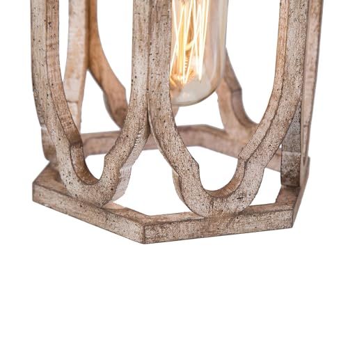 Image of KSANA Farmhouse Pendant Light, Wood Rustic Cage Lantern Hanging Light Fixture for Kitchen Island, Foyer, Hallway, Bedroom and Entryway