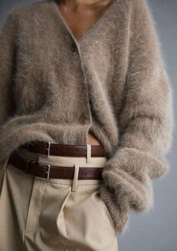 Women's Fuzzy Knit Cardigan Button Down Long Sleeve V Neck Furry Sweater Coat Slouchy Loose Cardigans Outwear3