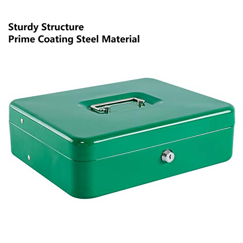 Image of KYODOLED Locking Cash Box with Lock,Money Box with Cash Tray,Lock Safe Box with Key,Money Saving Organizer,11.81Lx 9.45Wx 3.54H Inches,Green XL Large