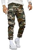 Mens Cargo Joggers Camo Cargo Pants Slim Fit Outdoors with Pockets(Green Camo,32)