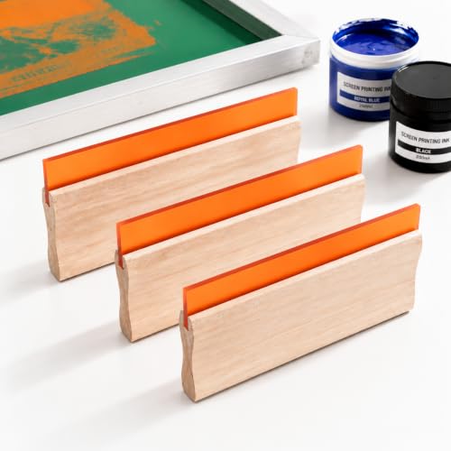 Screen Printing Squeegee 5.9 inch/9.4 inch/13.7 inch 75 Durometer Wooden Ink Silk Stencil Scraper for Screen Printing Water Squeegee 3PCS