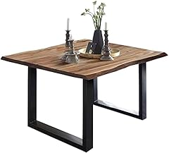 SAM Baumkantentisch 80x80 cm Mephisto, Akazienholz massiv + naturfarben lackiert, Esstisch mit schwarz lackiertem U-Gestell, Esszimmertisch/Holztisch, Tischplatte 26 mm