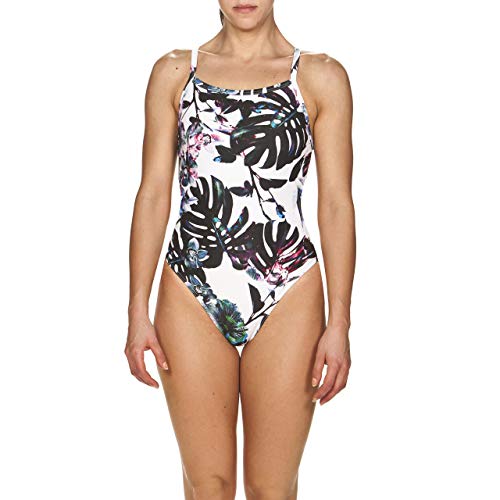 Arena Women's Challenge Back MaxLife One Piece Swimsuit, Tropical Flowers White, 36