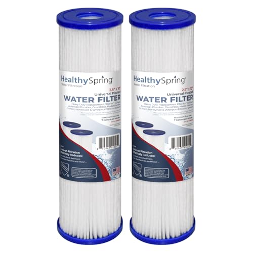 Healthy Spring High-Performance 5 Micron 10x2.5 Whole House Pleated Sediment Filter Cartridge for Well Water Filter Replacement Compatible with WFPFC3002, WHKF-WHPL, Made in USA, 2 Pack