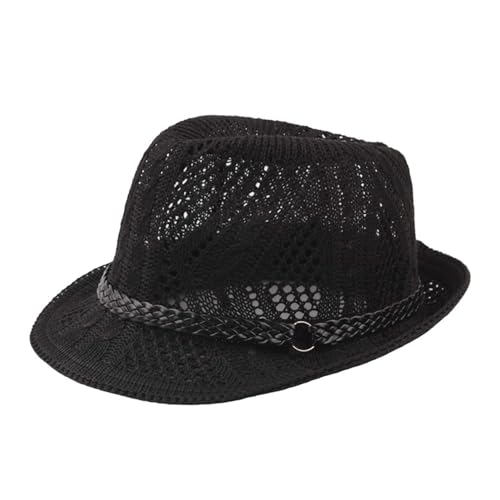 Lifup Men's Breathable Mesh Fedora Panama Hat Summer Lightweight Beach Hat Black 2