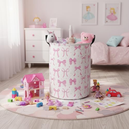 Image of Baby Laundry Basket Baby Hamper for Nursery Girl Kids Butterfly Hamper Cute Storage Bin Organizer Butterfly Room Decor for Home(Dreamy Bowknot)