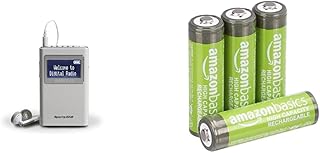 Roberts Radio Sports DAB5 DAB/DAB+/FM Personal Digital Radio - White & Amazon Basics AA High-Capacity Rechargeable Batteries, Pre-charged - Pack of 4 (Appearance may vary)