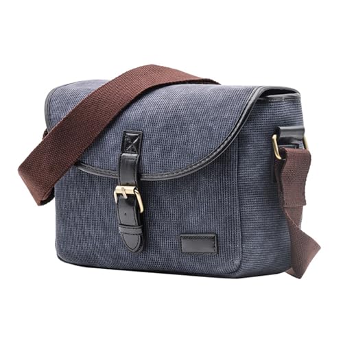 HOOLRZI Versátil bolsa de cámara para fotografía al aire libre, resistente al agua, funda de lona para cámara, compatible con lentes y baterías, Azul Gris