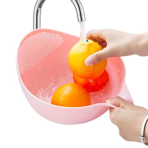 EUBEISAQI Tazón de lavado de arroz, escurridor de arroz con filtro lateral con base inclinada, colador de cocina, cesta de verduras multifuncional y ergonómica para zanahorias, arroz, frijoles,
