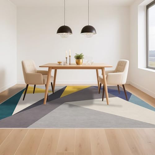 Tapis gris vert 200x260cm antidérapant avec motif géométrique moderne