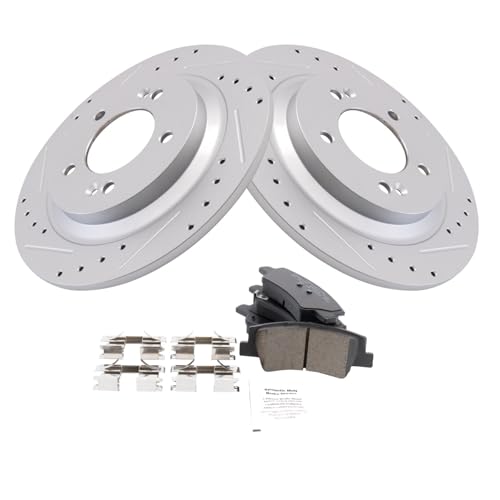 Image of TRQ Performance Rear Brake Pad and Rotor Set Ceramic Coated Compatible with 2020-2021 Hyundai Sonata 2021 Kia K5