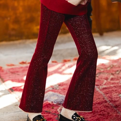 Image of Rolanko Girls Wide Leg Velvet Pants Dressy Palazzo Pant for Girls Corduroy Pant with Pearls for Christmas Holiday Party 5-12Y