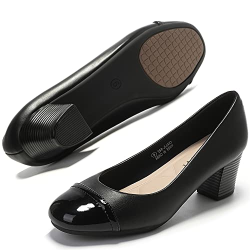 HHTCAL Women's Pumps Round Closed Toe Chunky Heels Comfortable 2 inch Block Low Heeled Dress Shoes for Office Work Business Formal3