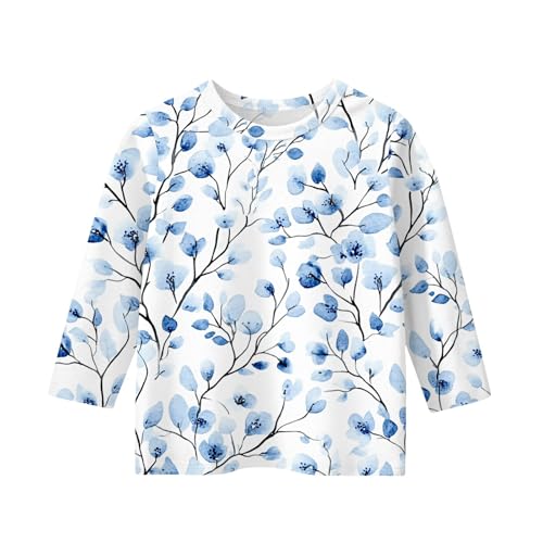 Shirts for Teen Girls 3/4 Sleeve Round Neck Cute Tops Floral Print Blouses Pullover Fall Winter Outfits 5-16 Years3