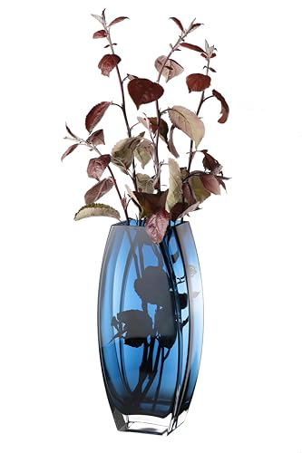 Glass - Vase - Blue - Teal - 12.6" Height - Heavy Durable - Made in Europe - by Barski - Image 2