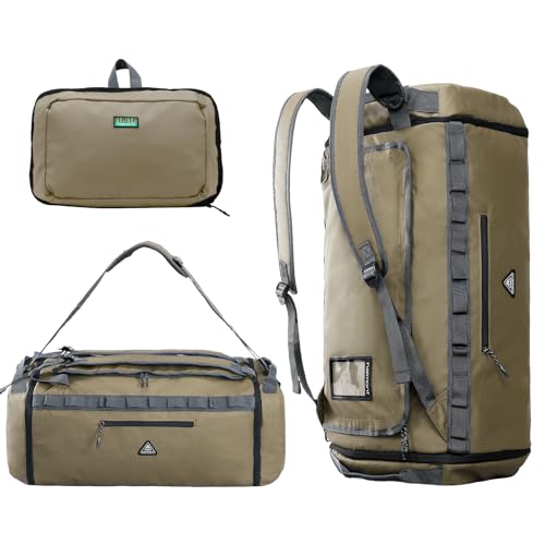 Haimont Foldable Duffel Bag Backpack 50L with Shoe Compartment, Khaki