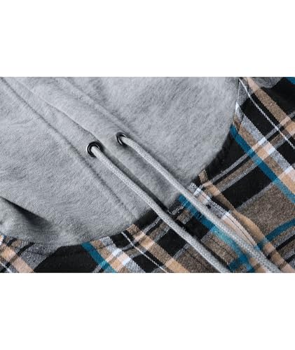 Ceoutdoor Men's Hooded Flannel Long Sleeve Shirt Casual Flannel Shacket with Pocket Thin Flannel Shirt for MenBlack Teal Blue Plaid, XL - image 3