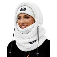 VELAI Balaclava Fleece Ski Mask for Men Women Winter Face Masks Windproof Hooded Scarf Cold Weather Hat Neck Warmer(White)