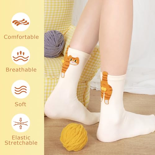 Cute Cat Socks with Balls, Cute Cotton Novelty Funny Animal Fun Crew Socks2