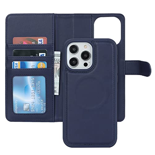 Cavor iPhone 15 Pro Max Case, Magsafe Compatible Flip Leather Wallet Case with Card Holders, Detachable 2 in 1, Magnetic Closure, Blue - Image 4