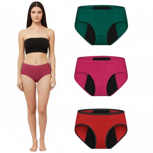 Image of DIVING DEEP Women Period Panty Leakproof Menstrual Underwear Reusable Cotton Period Panty for Heavy Flow Periods Panty for Women Reusable (Pack of 3)