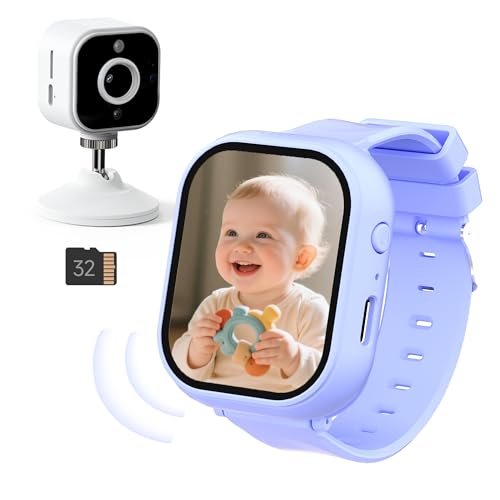 NUOTUN Wearable Baby Monitor with Camera and Night Vision (Watch Included), 1080P HD Baby Camera Monitor, No WIFI, Secure 2.4GHz, 2-Way Audio, Cry Detect, Temp Sensing, Alarm & Lullabies, 32G Card