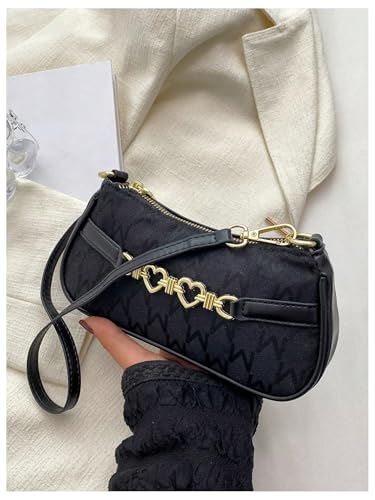 Women's Heart Chain Linked Shoulder Handbags Zipper Small Underarm Bag Elegant Graphic Purse2