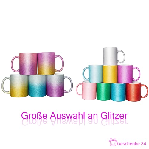 Glitzer Tasse mit Spruch Ich hasse Menschen | Lila | Einhorn | 330ml | doppelseitig bedruckt | Lustige Einhorntasse als witzige Geschenkidee zu Weihnachten für beste Freundin oder Kollegin