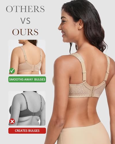 Lemorosy Damen Komfort Vollschalen Minimizer BH Ohne Bügel Ungepolstert Große Brüste Starker Halt Bügelloser Klassischer Entlastungs Bra (80C, Braun) 5