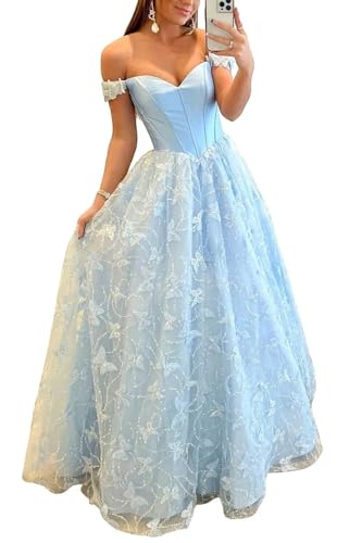 3D Butterfly Applique Prom Dress for Women Off Shoulder Long Tulle Formal Evening Party Ball Gowns