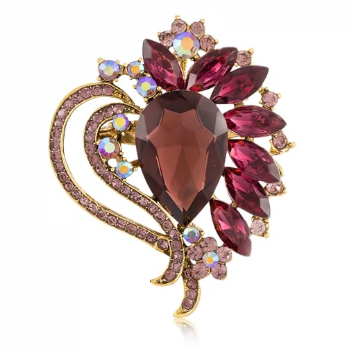 Image of LAXPICOL Vintage Austrian Crystal Elegant Heart Flower Brooch Pin For Women Wedding Broach Pin