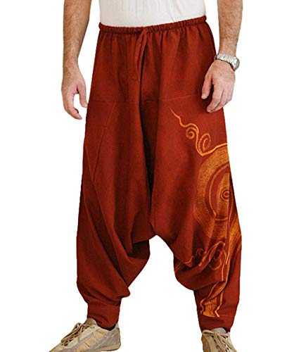 Taigood Hombre Pantalones Harem Cómoda Cintura Elástica Pantalones Moda Color Sólido Casuales Yoga Hippies Pantalones Rojo Tamaño 2XL