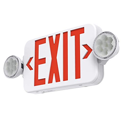 Image of Red Led Exit Sign Emergency Light Combo Adjustable Two Head, Double Sided and Battery Backup Exit Light, Contractor Select, AC 120 /277V (1)
