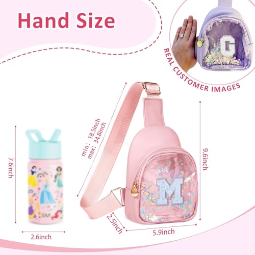 Image of COSHAYSOO Pink Toddler Girls Purse Birthday Gifts Age 1-3 2-3 2-4 3-5 4-6 5-7 Little Girl Kids Sling Bag Cross Body Clear Pouch, Cute Fun Pre-k Kindergarten Childrens Presents Initial Letter M