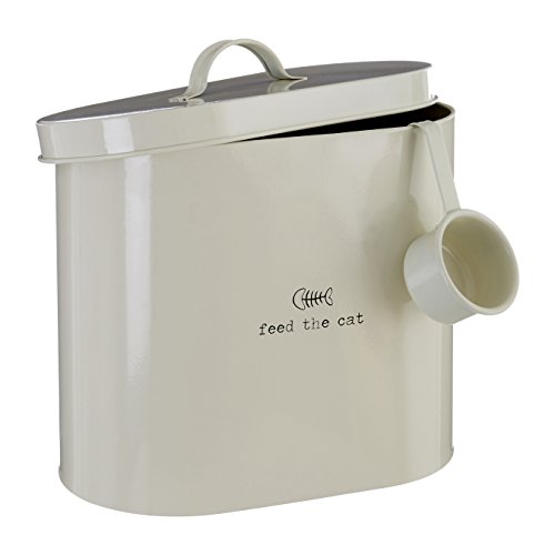 Premier Housewares Haustierfutter-Aufbewahrungsdose mit L&oumlffel, Metall, cremefarben, 6.5 Litre, Verzinkter Stahl, Pulverfarbe, Sahne, 15x25x22
