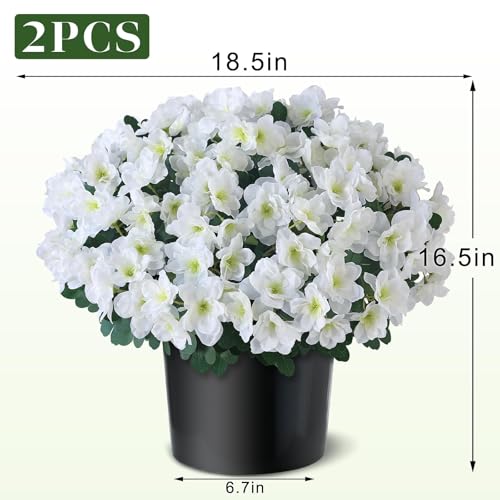 Image of 2Pcs Artificial Azalea Flower Topiary Ball Trees for Front Door(White)