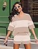 Ekouaer Two Piece Sets for Women Summer Lounge Sets 2026 Striped Shirts and Shorts Set Oversized Matching Outfit White Beige Combo L #2