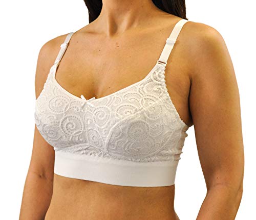Nearly Me - Anna White Soft Lace Full Coverage Post Mastectomy Lumpectomy Pocket Bra #5628 (Size: 38D)