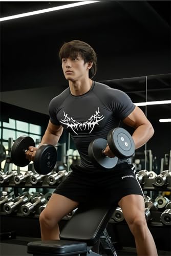 Image of Men Polyster Lycra Printed Half Sleeves Compression T-Shirt for Gym