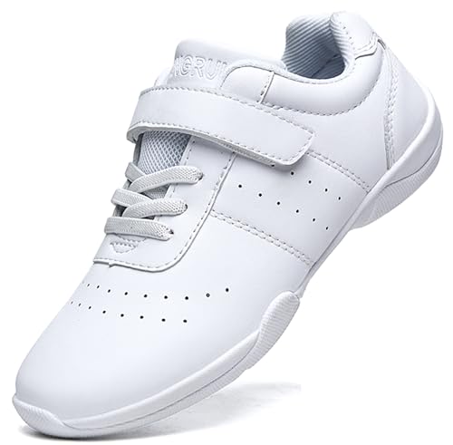 Boys Girls White Cheer Shoes Cheerleading Competition Athletic Walking Tennis Sport Hook&Loop Dance Sneakers Shoe
