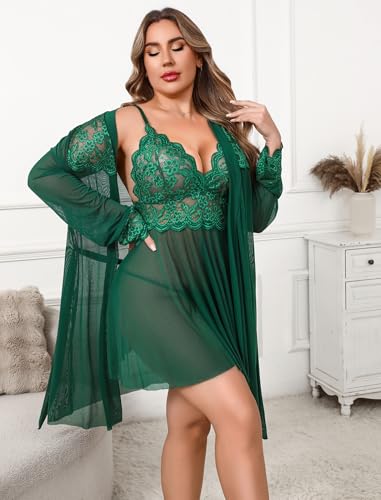 Image of Avidlove Plus Size Lingerie Sexy Lingerie Set Women's Exotic Nightgowns Lace Chemise Lingerie Side Slit Nightdress
