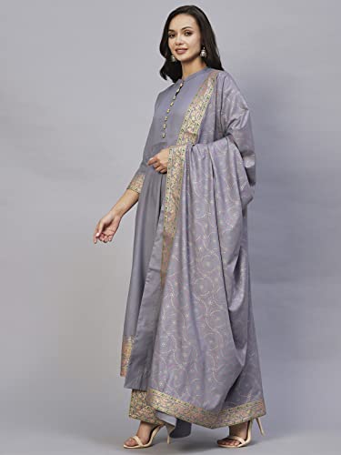 Image of ANNI DESIGNER Women Cotton Blend Solid Kurta With Pant & Dupatta