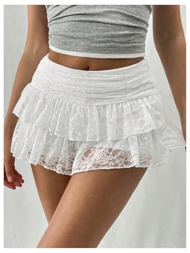 MakeMeChic Women's Lace Mini Skirt with Shorts Leopard Ruffle Skirt Skort4