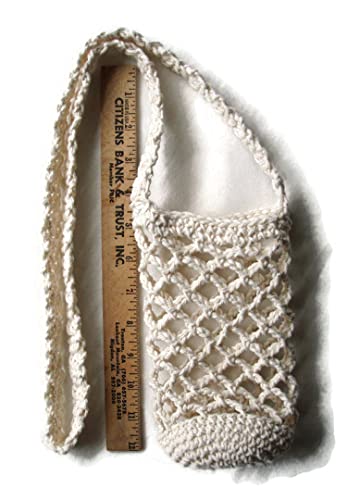 Cream Cotton Crochet Crossbody Water Bottle Bag Drink Carrier Holder Beverage Sling Tote4
