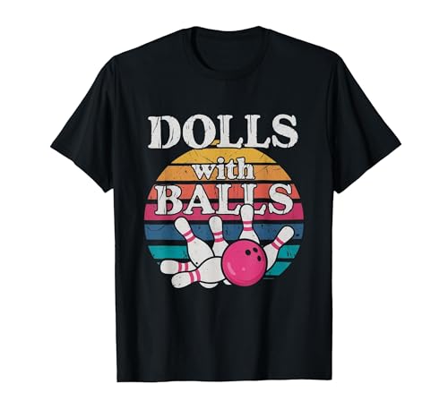 Dolls with Balls Funny Womens Matching Bowling Team Name T-Shirt, Men, Black, Large