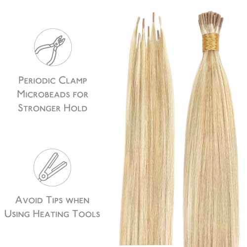 Image of WENNALIFE I Tip Hair Extensions Real Human Hair, 100g 200s 16 Inch Light Blonde Highlighted Golden Blonde Remy Itip Human Hair Extensions Invisible Itips Straight I Tips Cold Fusion Extensions